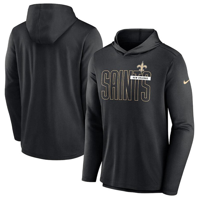 Men's New Orleans Saints Black Lightweight Performance Hooded Long Sleeve T-Shirt